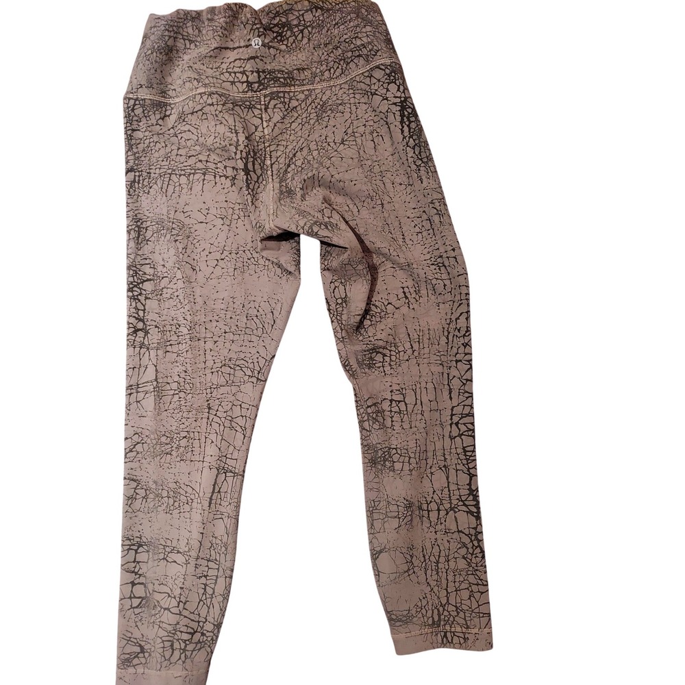 Lululemon High-Rise Workout Tights Grey Crackle Print Yoga Leggings Size 12‎